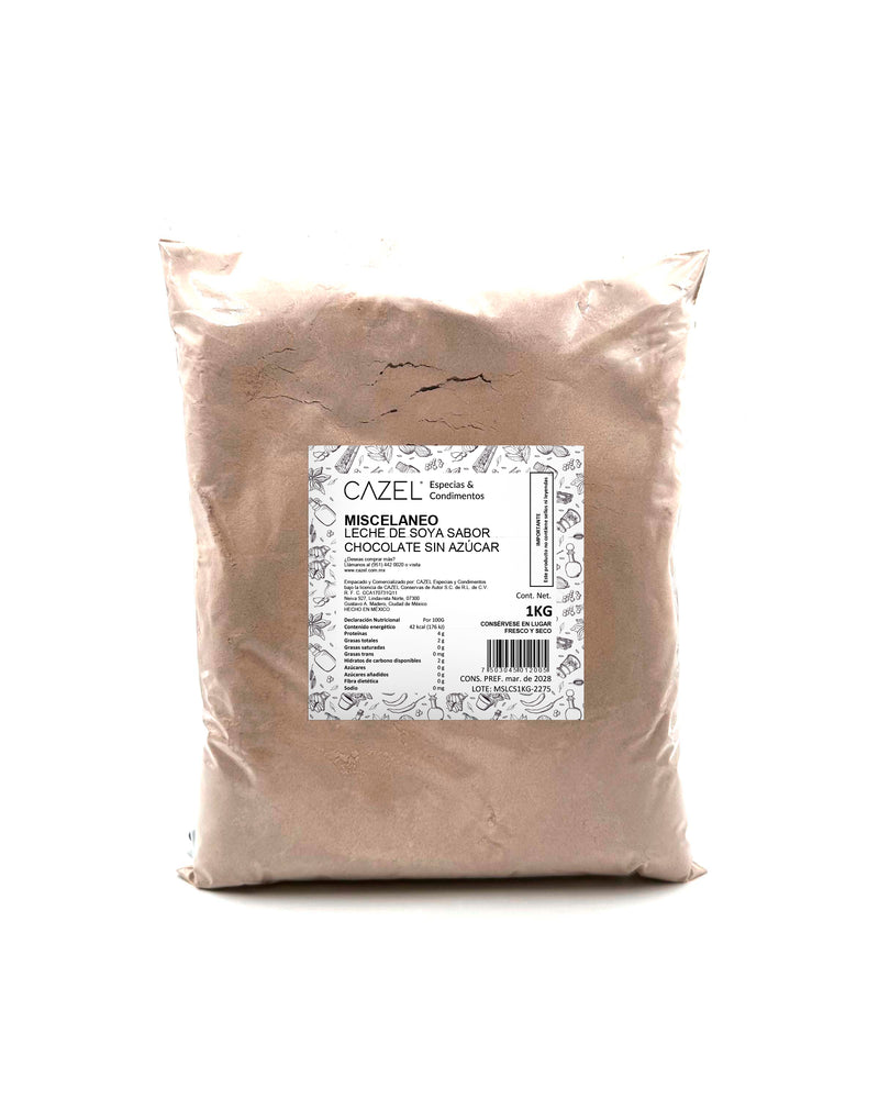 Leche De Soya En Polvo Sabor Chocolate Sin Azúcar 1kg